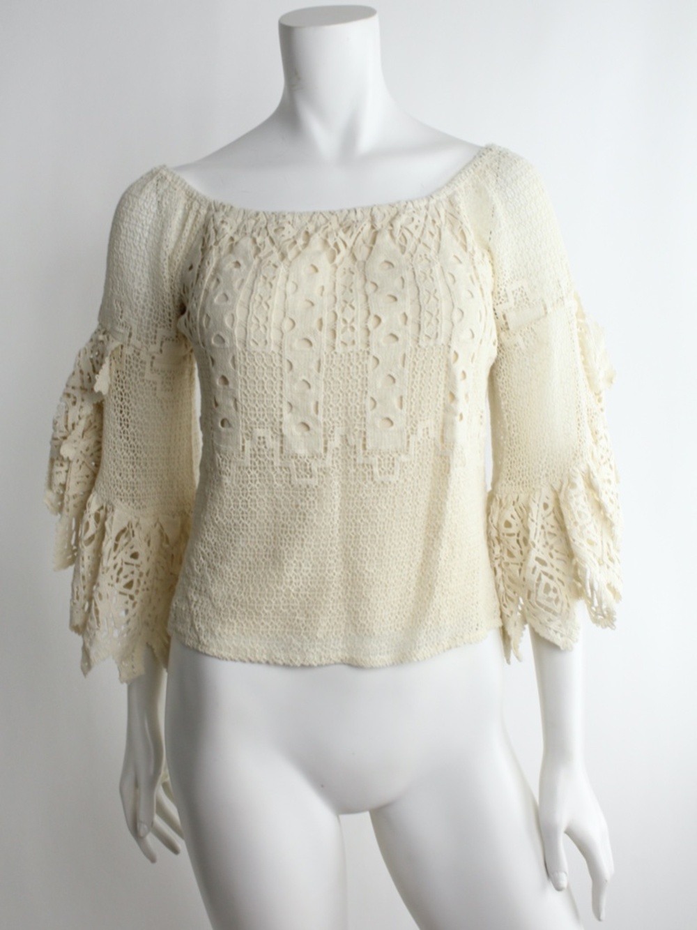 Romantic Ruffled Boho Eyelet Lace Peasant Top Off Shoulder Shirt